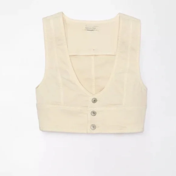American Eagle Cropped Denim Bra Tank Top Cream Size Medium NWT - Picture 2 of 7